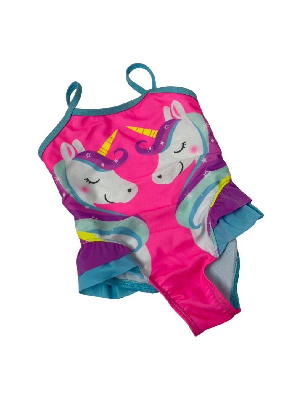 Wonder Nation Toddler Girls Swimsuit Blue Pink Unicorn Ruffled One-Piece 2T